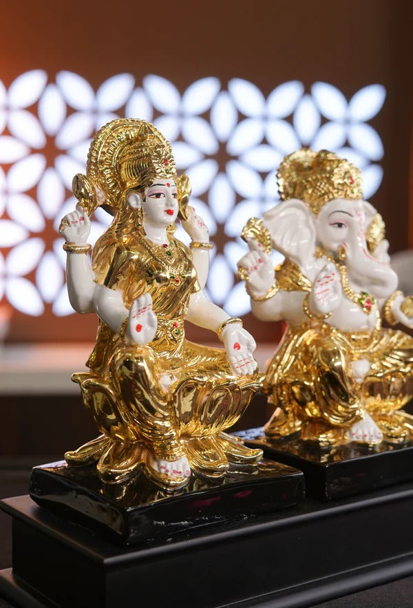 Lakshmi Ganesh Ji on Lotus - 24K Gold Plated Set 9" Inch