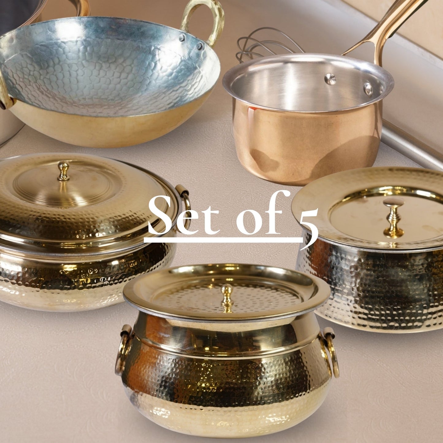 Set of 5 Brass Cookware