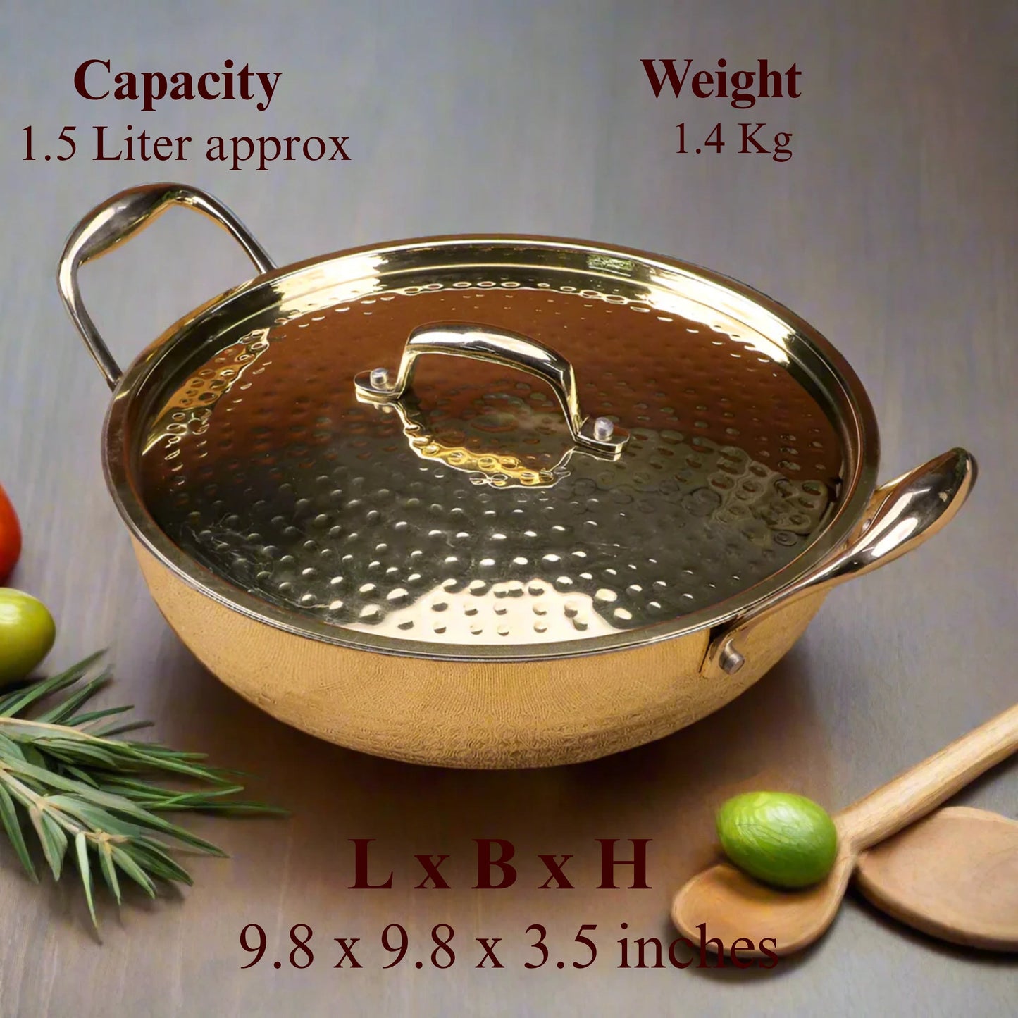 Brass Kadhai with Kalai and Lid