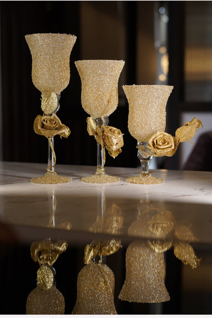 Golden Bloom – Luxury 3 Glass Candle Stand Set