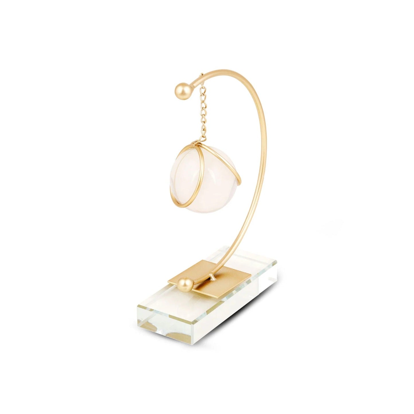 Golden Half Moon Shape Table Showpiece with Hanging Crystal Ball